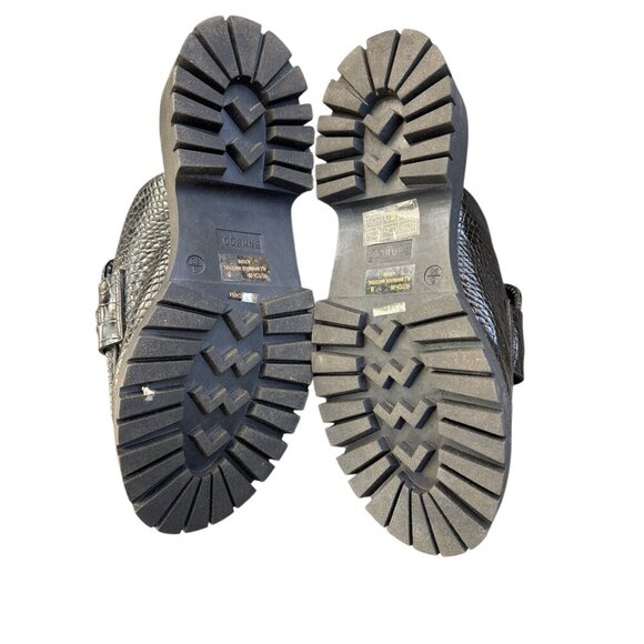 Bamboo Womens Black Croc Embossed Mule Loafers With Gold Bit Detail Size 8 - Picture 3 of 5